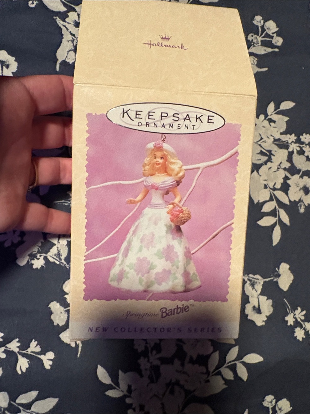 Hallmark Springtime Barbie Ornament in Pink and White with Pastel Green Accents
